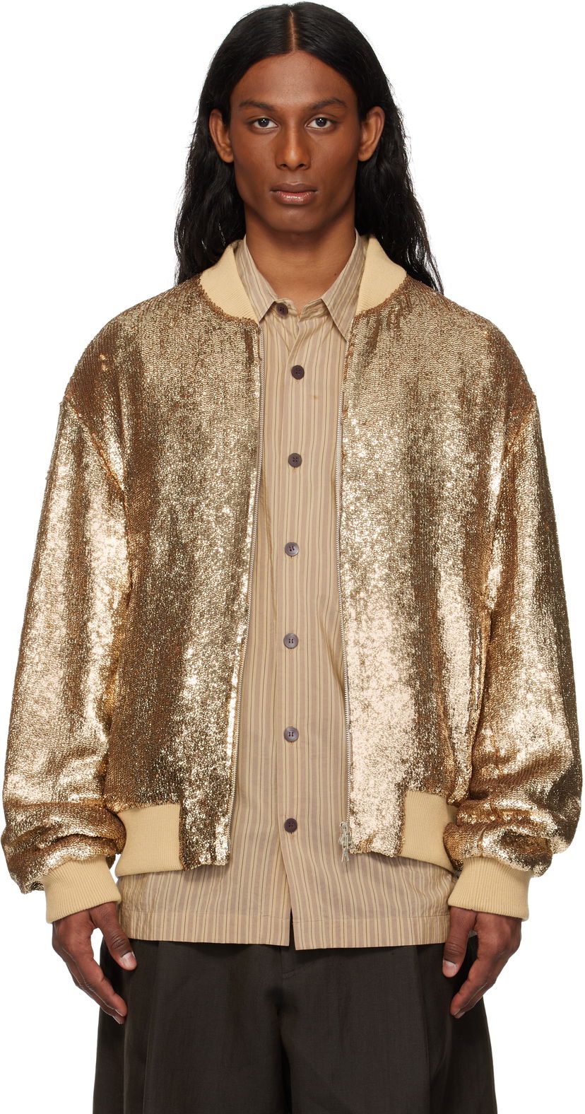 Bomberjakke Dries Van Noten Dries Van Noten Sequinned Bomber Jacket Metalisk | 251-080546-1481
