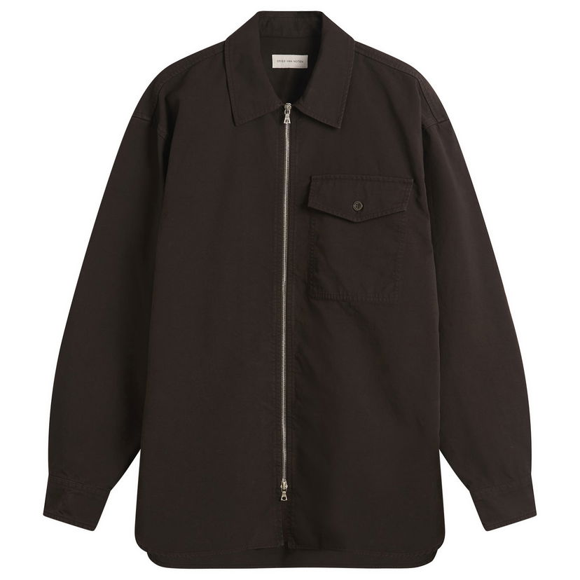 Jakke Dries Van Noten Dries Van Noten Overdyed Double Weave Cotton Shirt Jacket Brun | 252-020792-2101-703