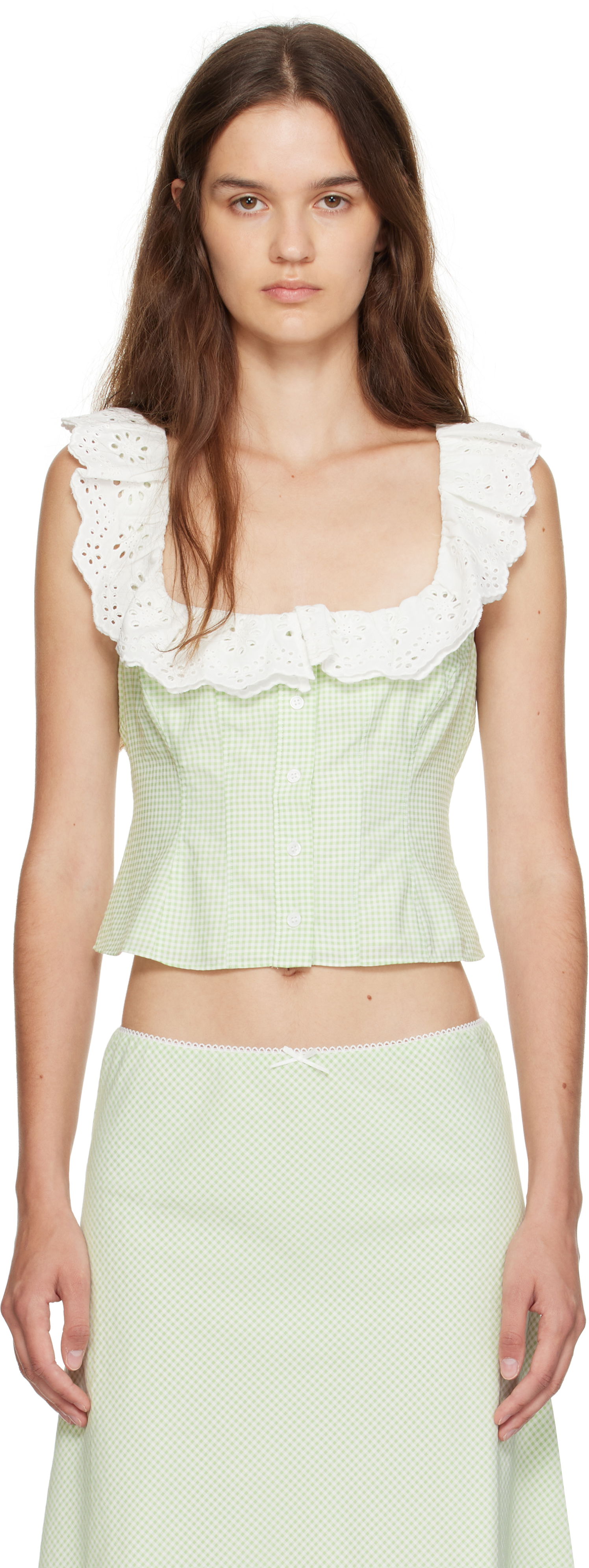 Crop top GUIZIO Guizio Paloma Gingham Lace Top Grøn | P25155W152, 0