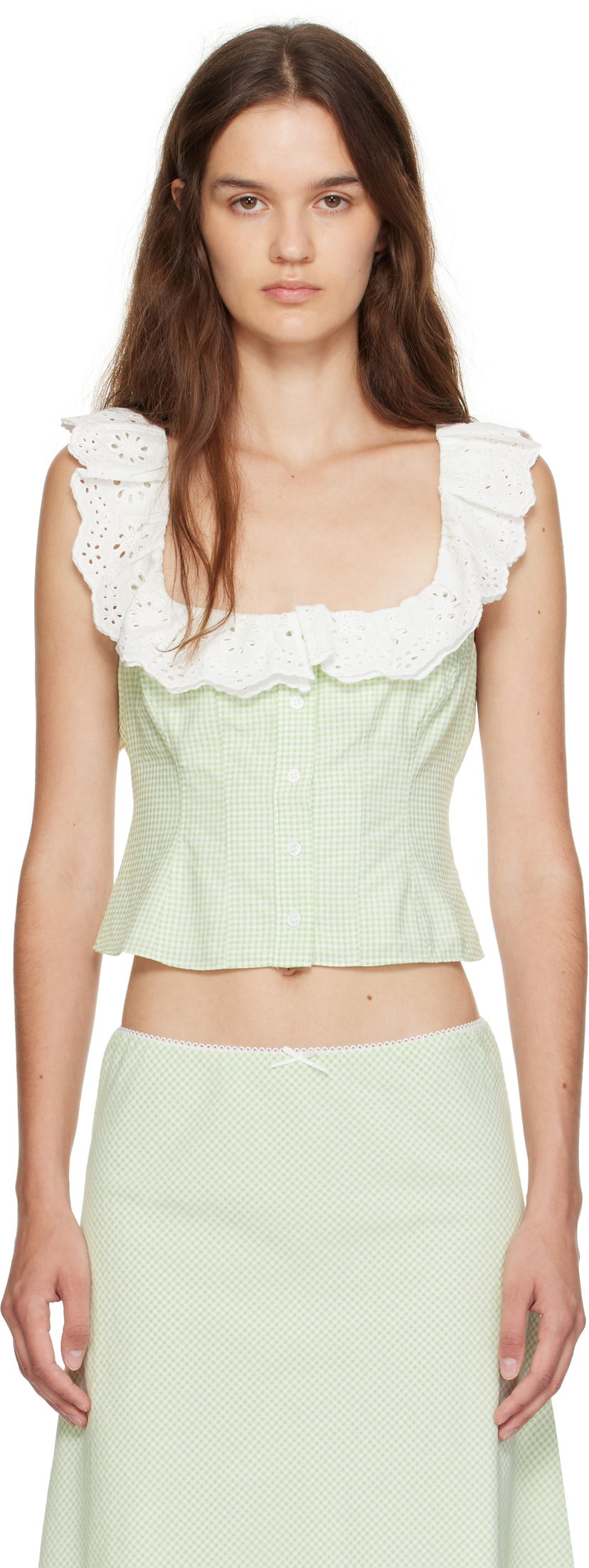 Crop top GUIZIO Guizio Paloma Gingham Lace Top Grøn | P25155W152