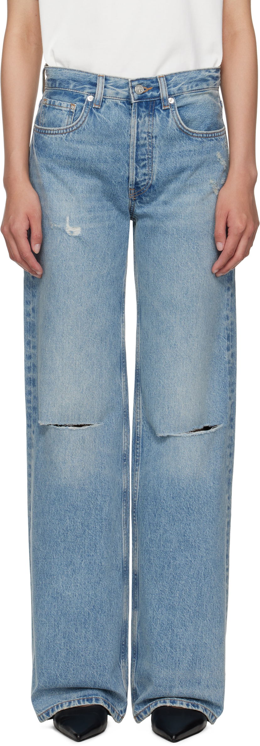 Jeans Anine Bing Anine Bing Hugh Distressed Wide Leg Jeans Blå | A-06-10852-WHD51