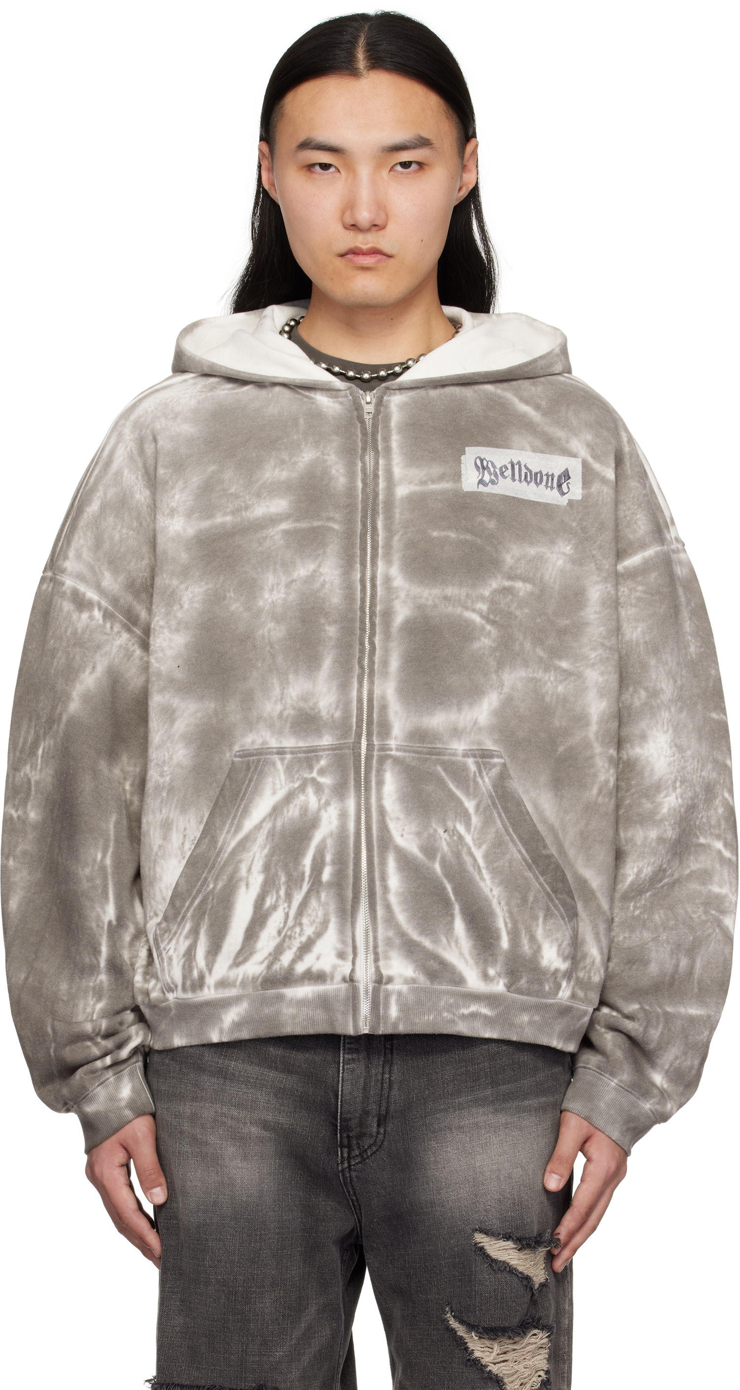 Sweatshirt We11done We11done Muddy Zip-Up Hoodie Grå | WD-TJ0-25-819-U-BK, 0
