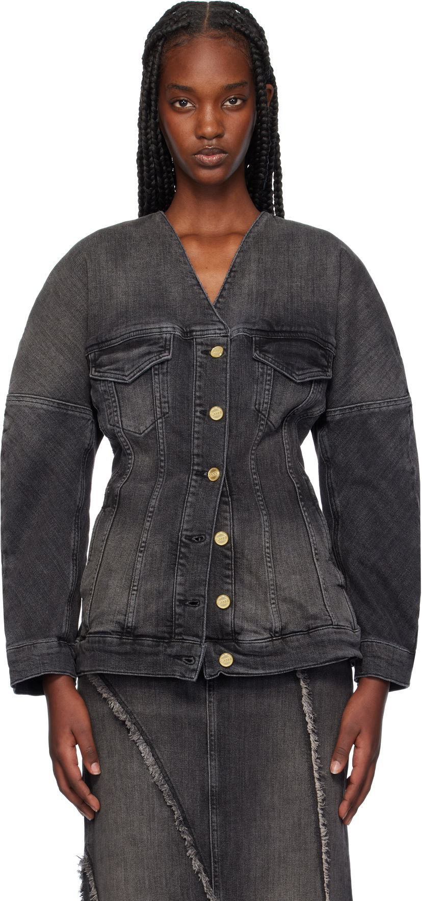 Jakke GANNI Fitted Denim Button Up Jacket Sort | J1529