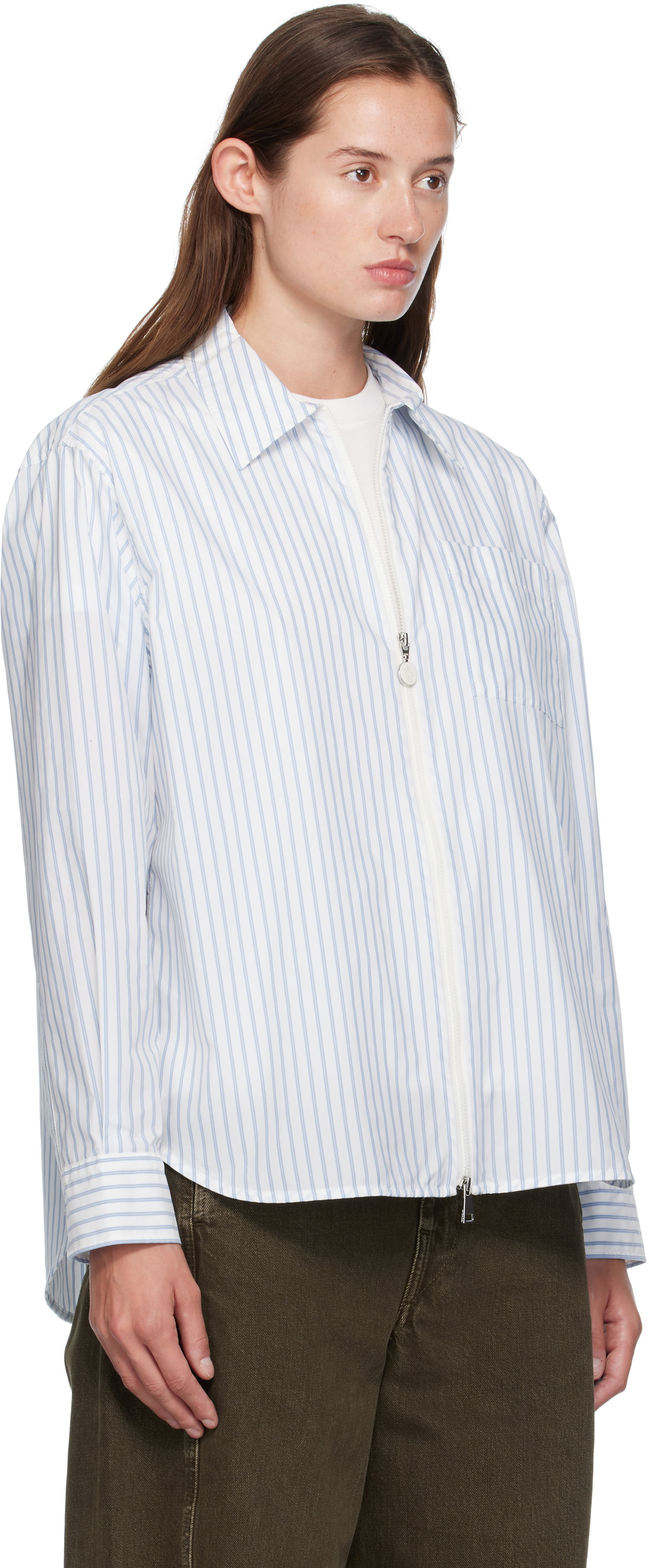 Skjorte Moncler Moncler Striped Zip Shirt Hvid | K20932F00016598S1, 1