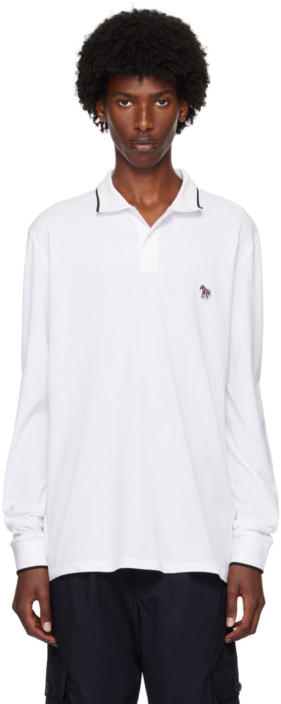 Polo skjorte Paul Smith PS Paul Smith Zebra Long Sleeve Polo Hvid | M2R-142MZ-N21580-01
