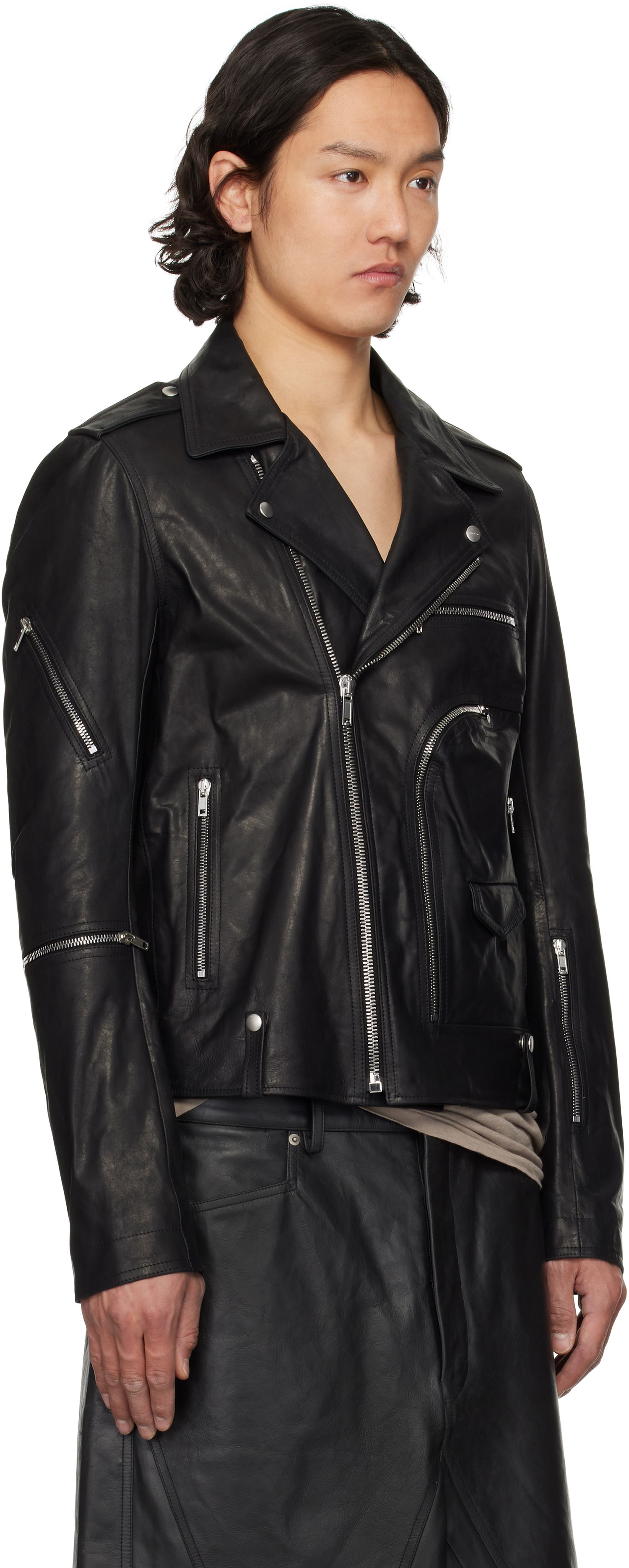 Jakke Rick Owens Rick Owens Hollywood Bauhaus Stooges Leather Jacket Sort | RU01E5765 LSU, 1