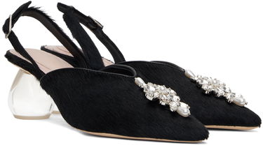 Sneakers og sko Simone Rocha Simone Rocha Pointed Slingback Heels with Crystal Embellishment Sort | LH14B 0794, 3