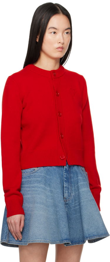 Sweater AMI AMI Paris Ami de Coeur Crewneck Wool Cardigan Rød | FKC171.KN0071, 1