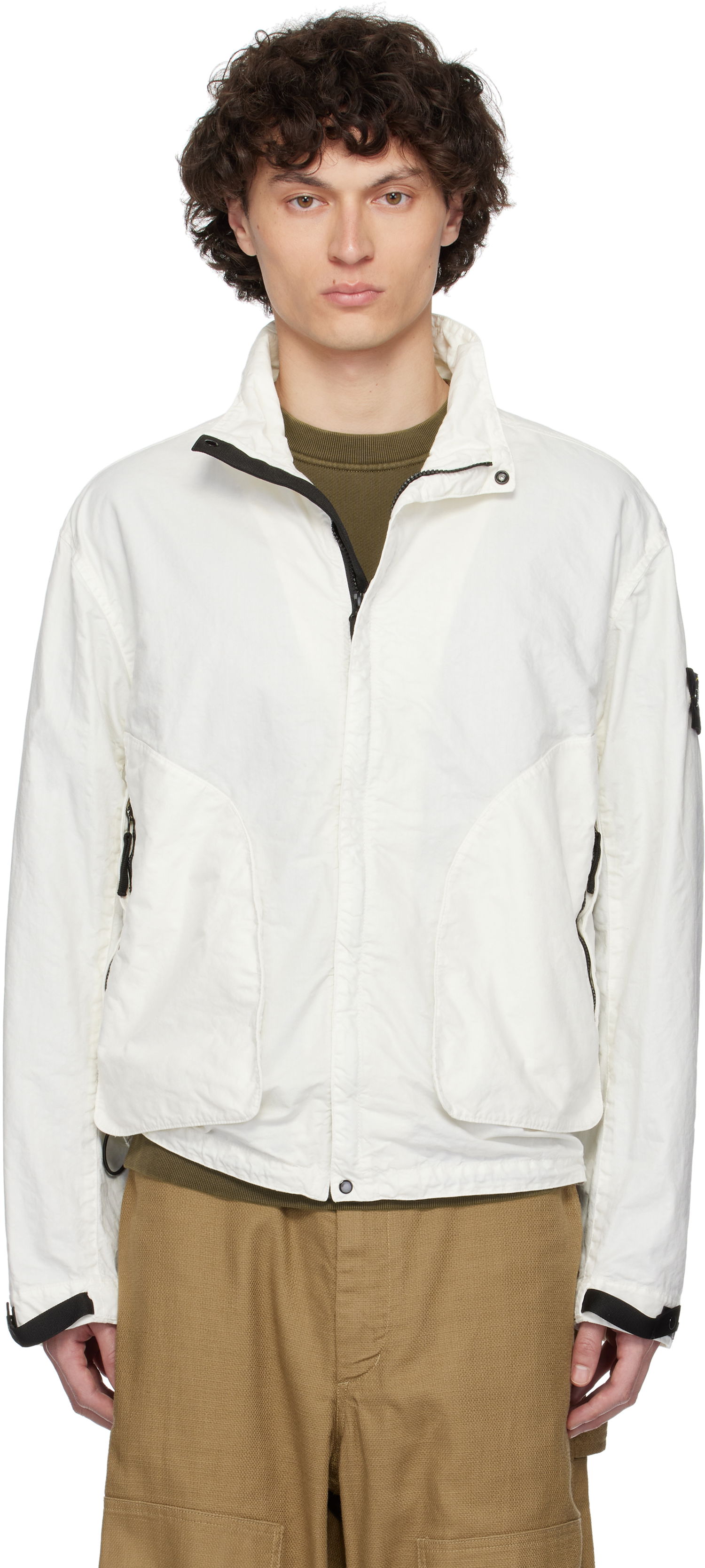 Vindjakke Stone Island Stone Island Organic Look Nylon Panama-TC Jacket Hvid | K1S15 4100067 S0069, 0