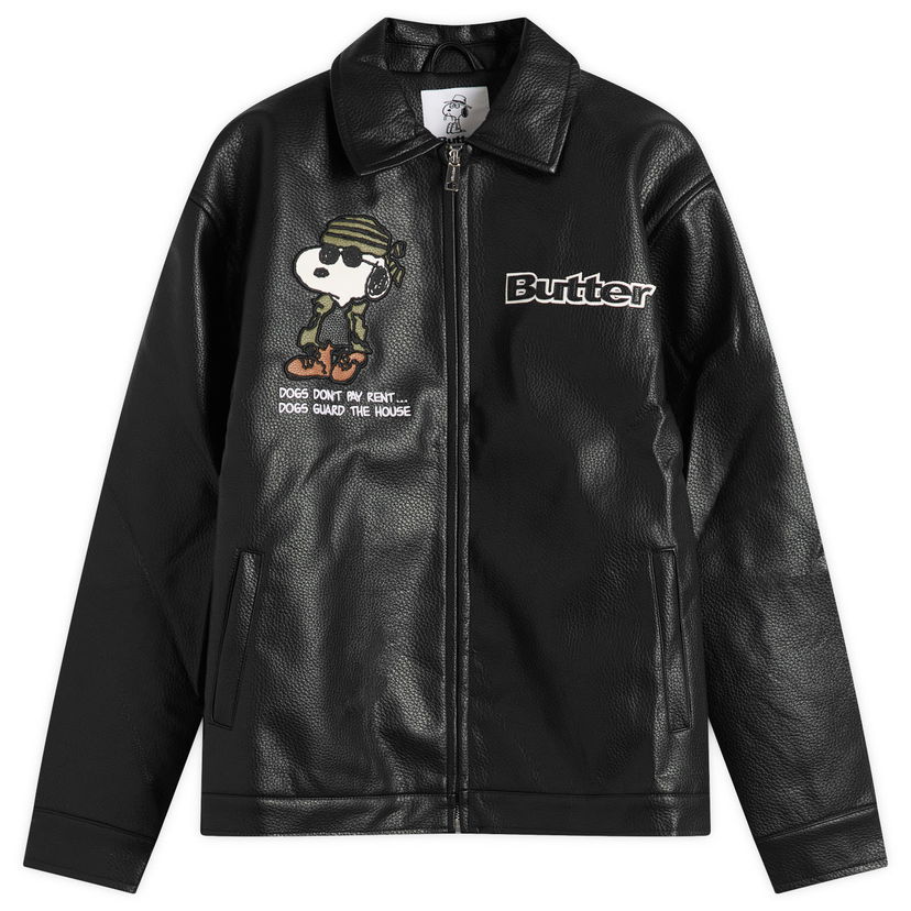 Jakke Butter Goods Peanuts Guard Dog PU Leather Jacket Sort | BGBP241001-BLK
