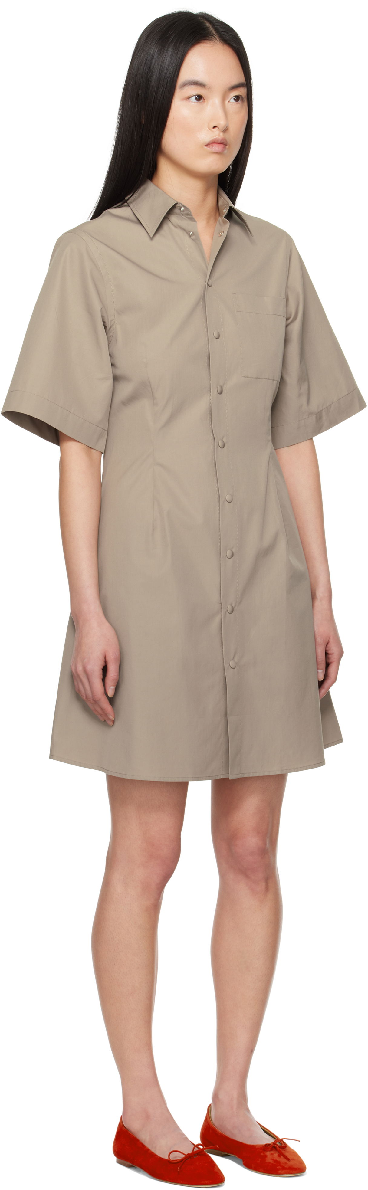 Kjole AMI AMI Paris Short Sleeve Shirt Minidress Beige | FDR162.CO0076, 1