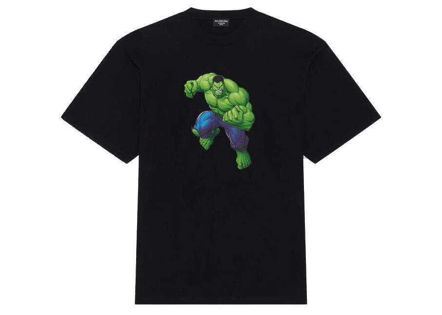 T-shirt Balenciaga Hulk 2021x MARVEL Medium Fit T-shirt Sort | 612966TLV591000, 0