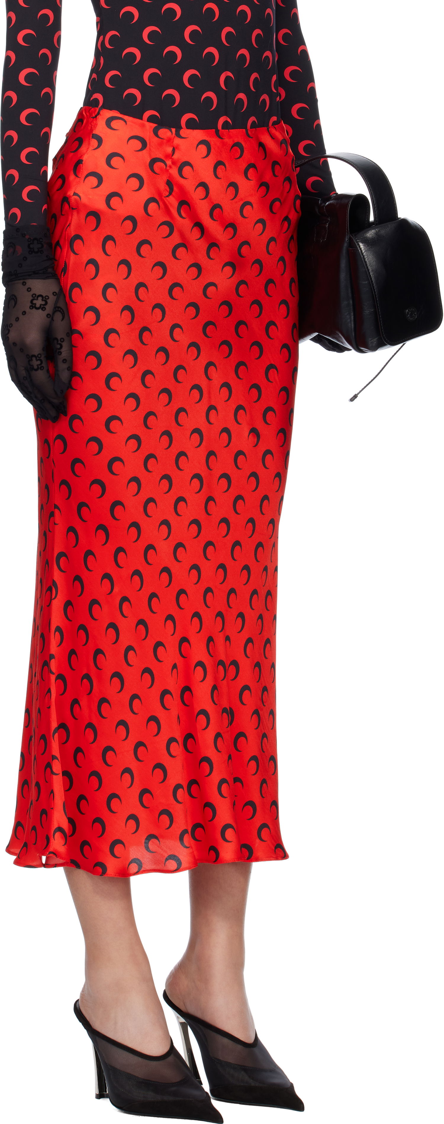 Nederdel Marine Serre Marine Serre Moon Print Satin Midi Skirt Rød | WSK070A CWOV0060, 1