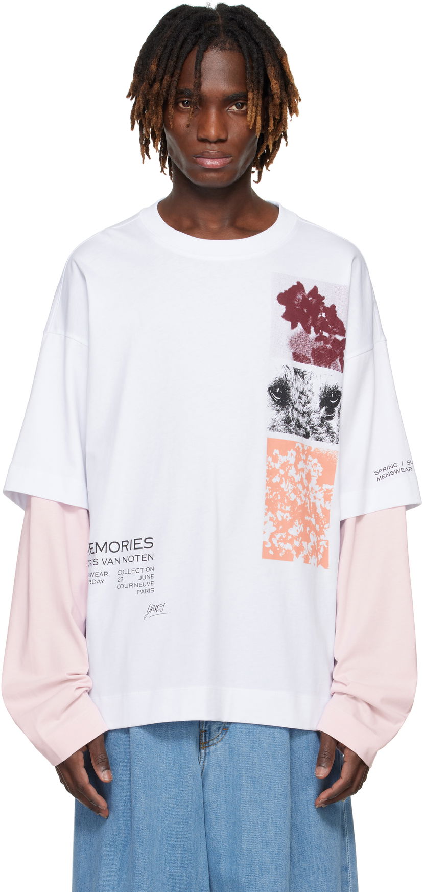 T-shirt Dries Van Noten Dries Van Noten Long Sleeve Show T-Shirt Hvid | 251-021119-1603