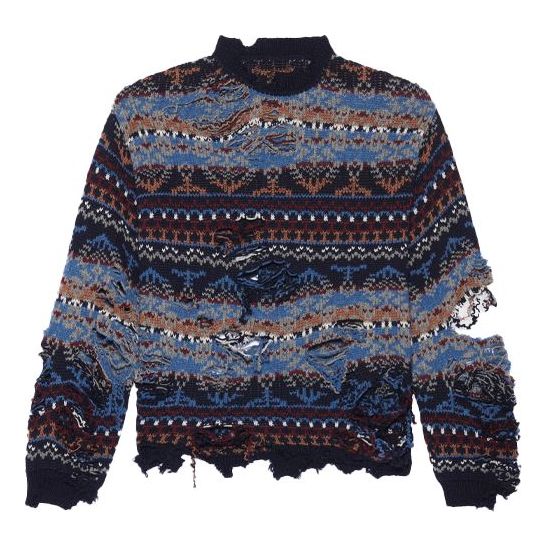 Sweater Balenciaga Balenciaga Destroyed Fair Isle Jumper Blå | 662518T16028088, 0