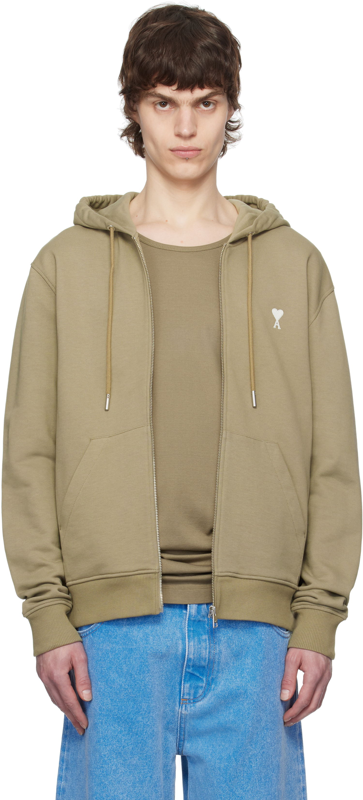 Sweatshirt AMI AMI Paris Ami de Coeur Zip-Up Hoodie Grøn | HSW460.730, 0