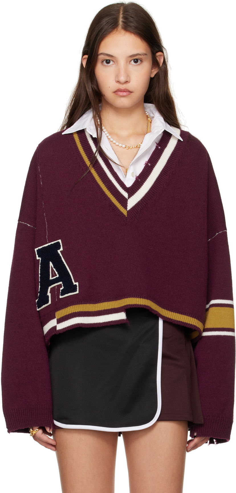 Sweater Ambush Damaged Rib V-Neck Sweater Lilla | BWHD002F24KNI0012846