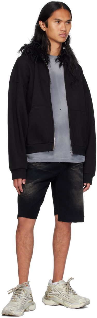 Sweatshirt We11done Faux Fur Trim Zip-Up Hoodie Sort | WD-TJ2-24-811-U-BK, 3