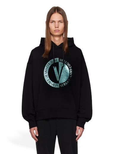 Sweatshirt Versace Jeans Couture V-Emblem Hoodie Sort | E75GAIF05_ECF03F