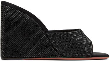 Tilbehør Amina Muaddi Amina Muaddi Lupita Crystal Wedge Heeled Sandals Sort | LUPITA CRYSTAL WEDGE WEDGE SATIN, 0