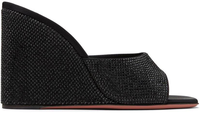 Tilbehør Amina Muaddi Amina Muaddi Lupita Crystal Wedge Heeled Sandals Sort | LUPITA CRYSTAL WEDGE WEDGE SATIN