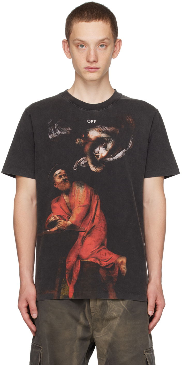 T-shirt Off-White Black Printed T-Shirt Sort | OMAA027F23JER0041084