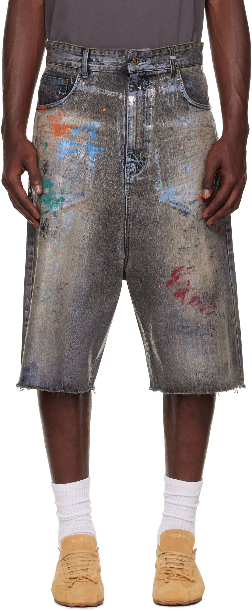 Shorts We11done We11done Painted Denim Shorts Grå | WD-DP2-25-332-M-BK