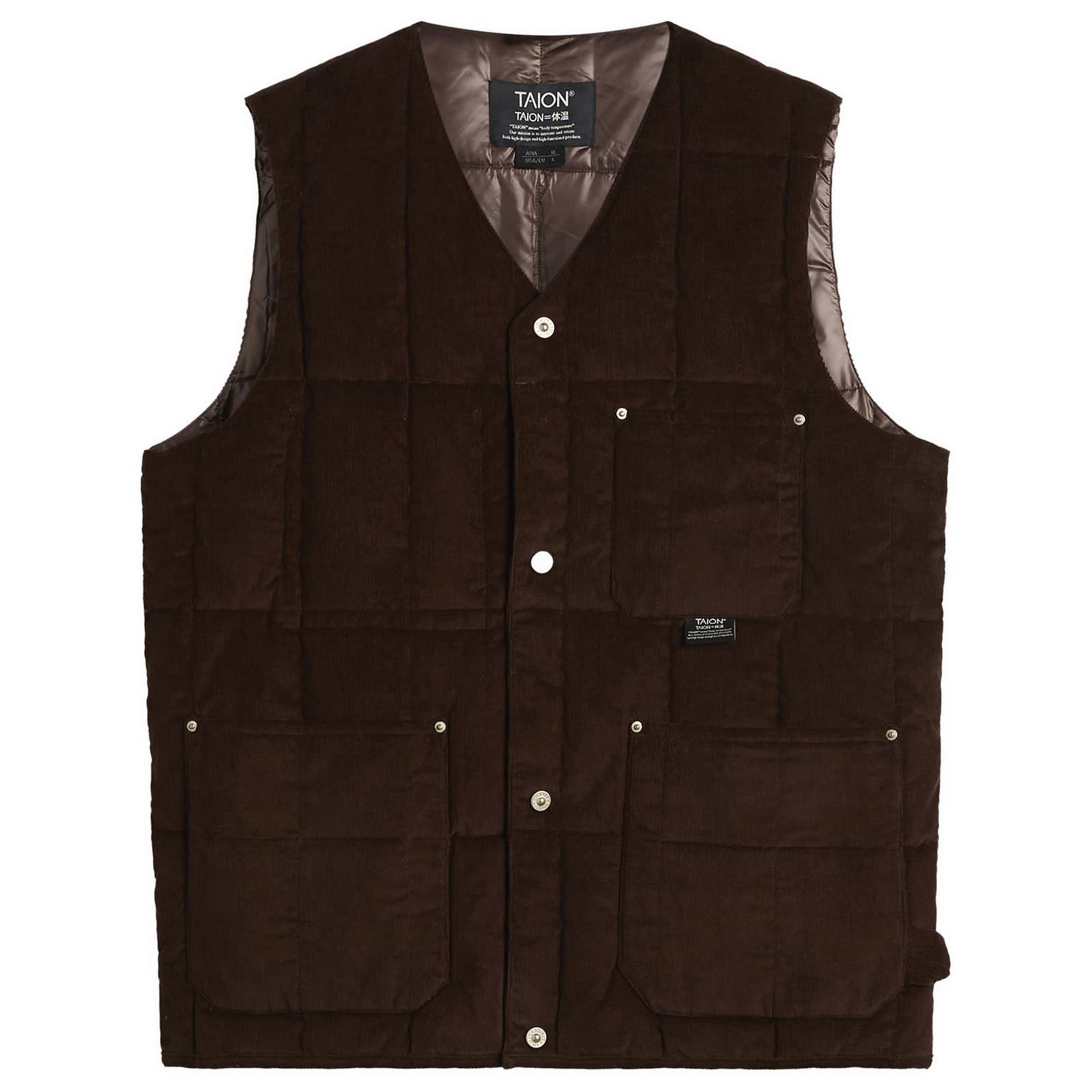Vest TAION Quilted Corduroy V-Neck Button-Down Work Vest Brun | TAION-001BWK-DKBR, 0