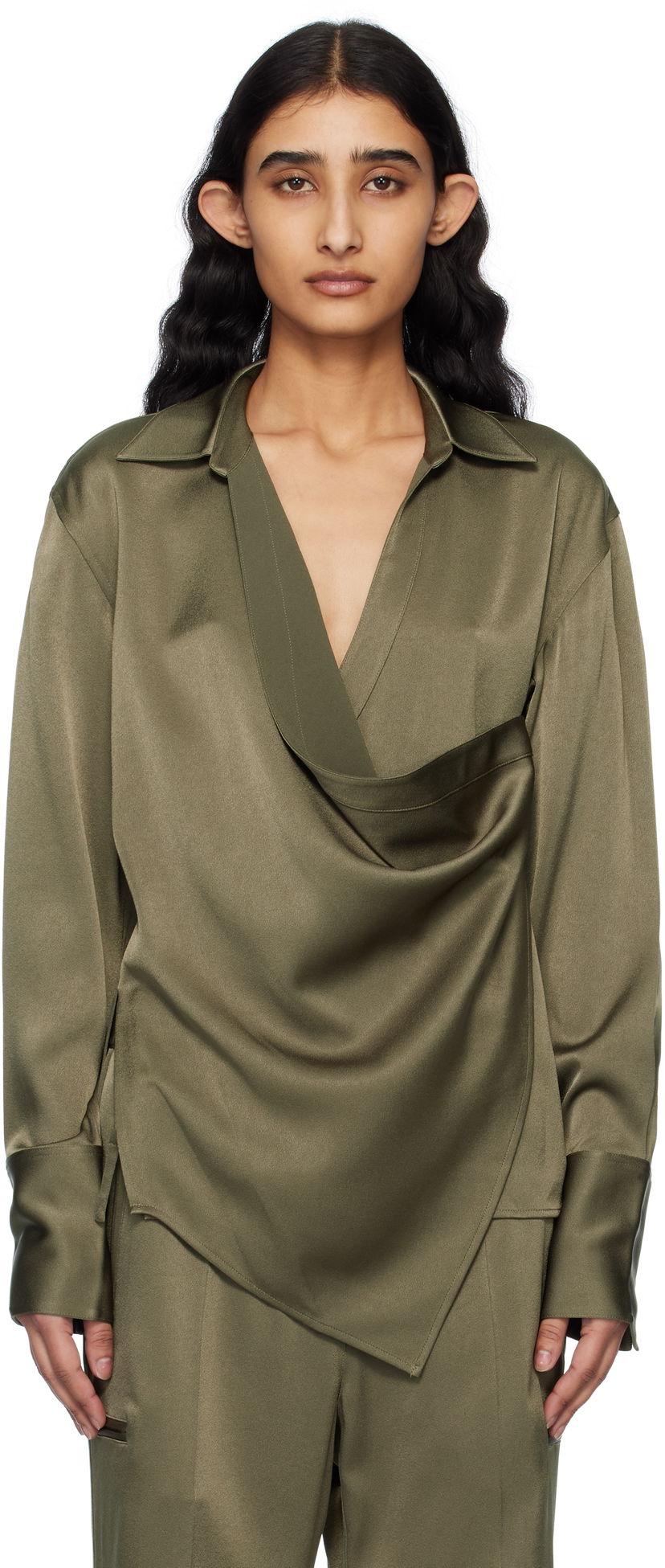 Skjorte Helmut Lang Helmut Lang Relaxed Wrap Satin Blouse Grøn | O09HW501