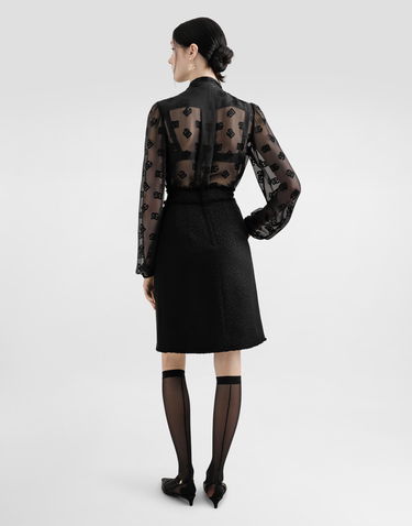 Nederdel Dolce & Gabbana Dolce & Gabbana Raschel Tweed Midi Skirt with Central Slit and DG Logo Sort | F4C2DTGDCLWN0000, 2