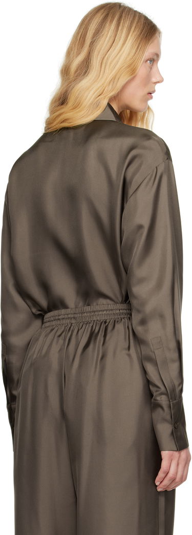 Skjorte Róhe Signature Elongated Silk Shirt Brun | 415-19-085, 2
