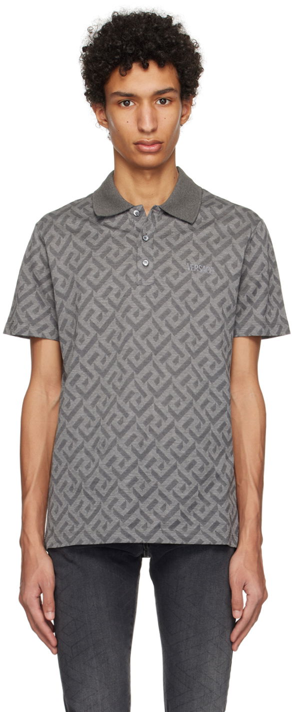 Polo skjorte Versace Versace Greca Polo Grå | 1008500 1A06078