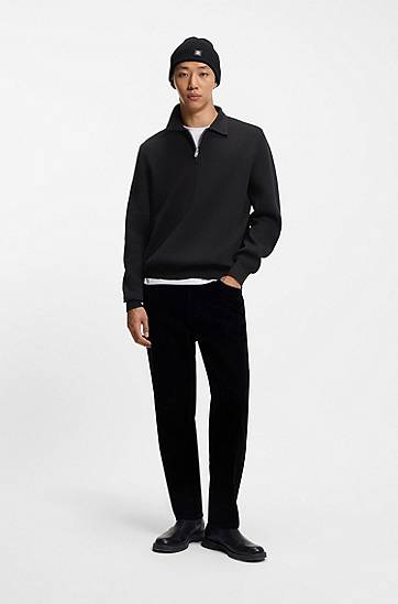 Sweater BOSS Zip-neck knit polo in interlock cotton Sort | 50546871, 1