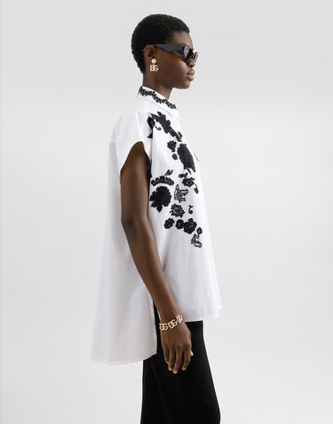 Skjorte Dolce & Gabbana Dolce & Gabbana Oversize Cotton Poplin Shirt with Lace Appliqués Hvid | F5T38TGDCTKW0800, 3