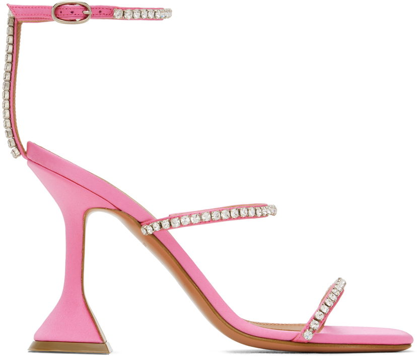 Skopleje Amina Muaddi Amina Muaddi Gilda Crystal-Embellished Heeled Sandals Lyserød | GILDA SANDAL CL SATIN