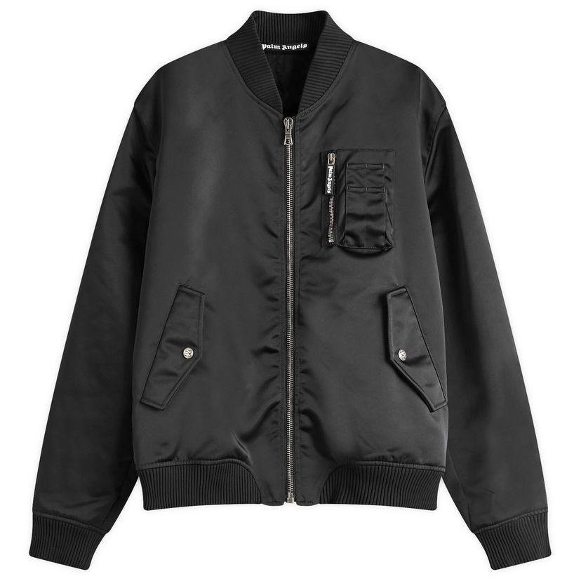 Bomberjakke Palm Angels Black Bomber Jacket With Logo Patch Sort | PMEH033S25FAB0011010