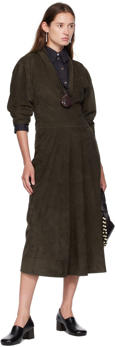 Kjole LEMAIRE Lemaire V-Neck Nubuck Midi Dress Grøn | DR1122 LL0148, 3