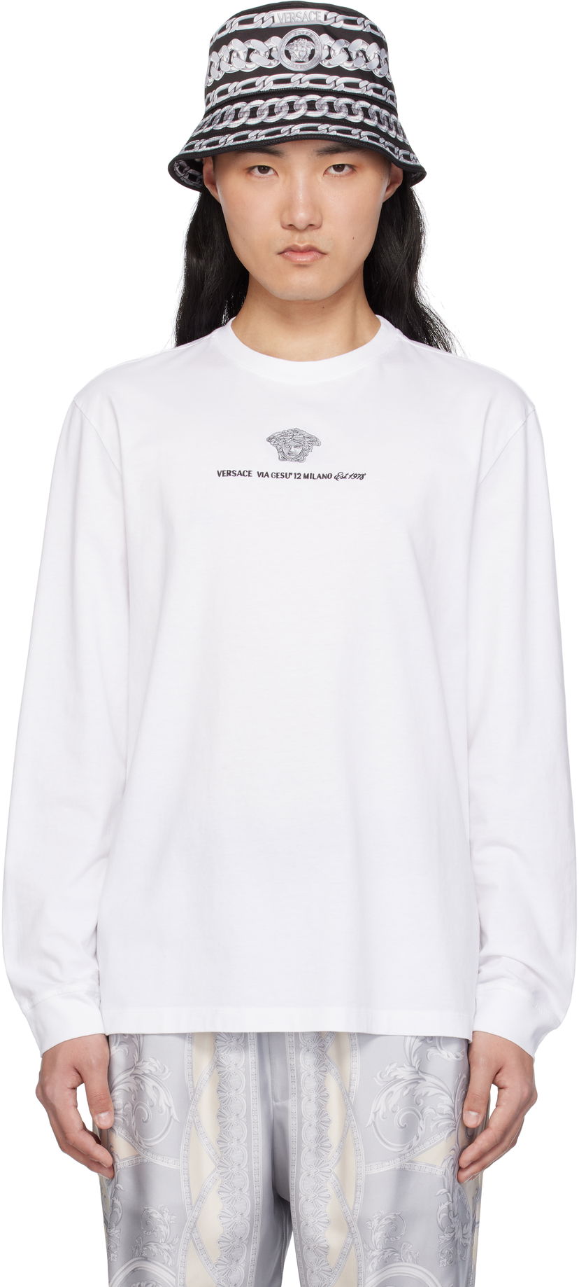 T-shirt Versace Versace Medusa Embroidered Long Sleeve T-Shirt Hvid | 1013947_1A11054