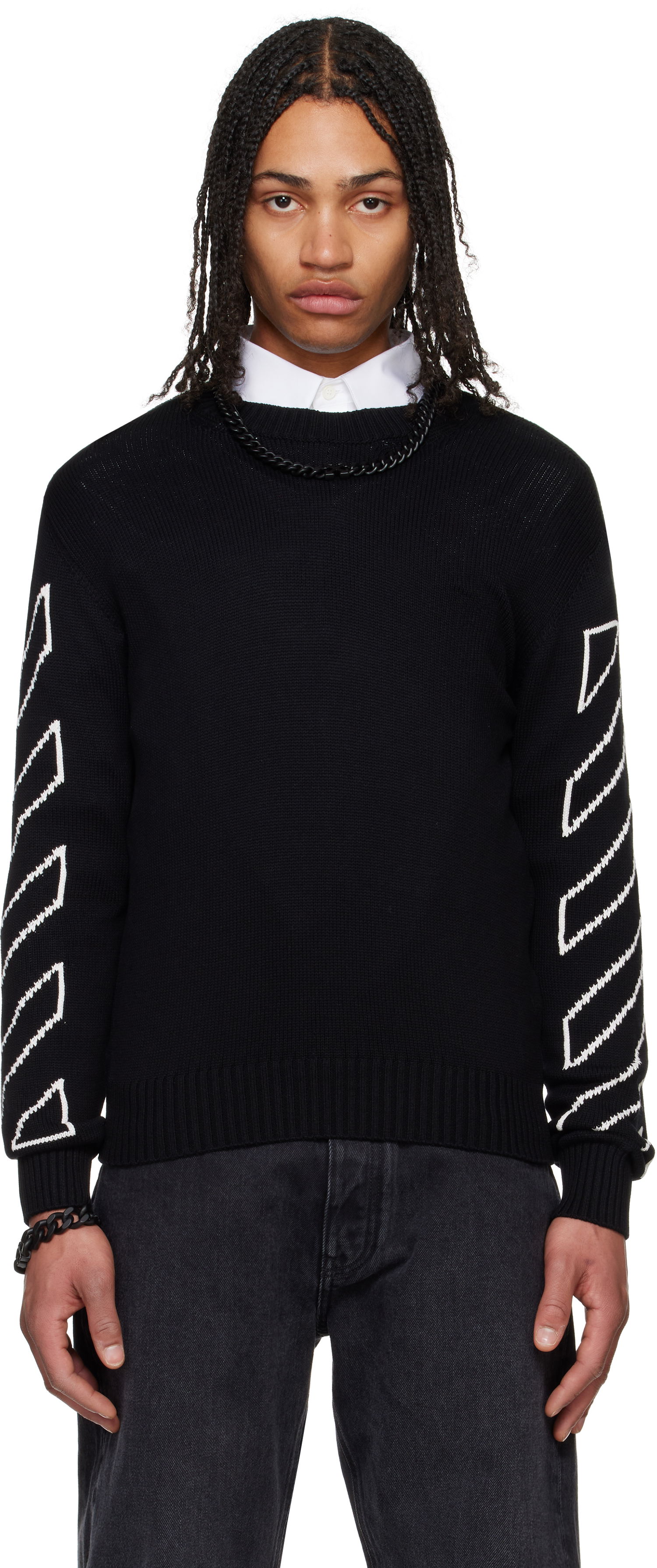 Sweater Off-White Off-White Diagonal Outline Knit Sweater Sort | OMHE087C99KNI0021061, 0