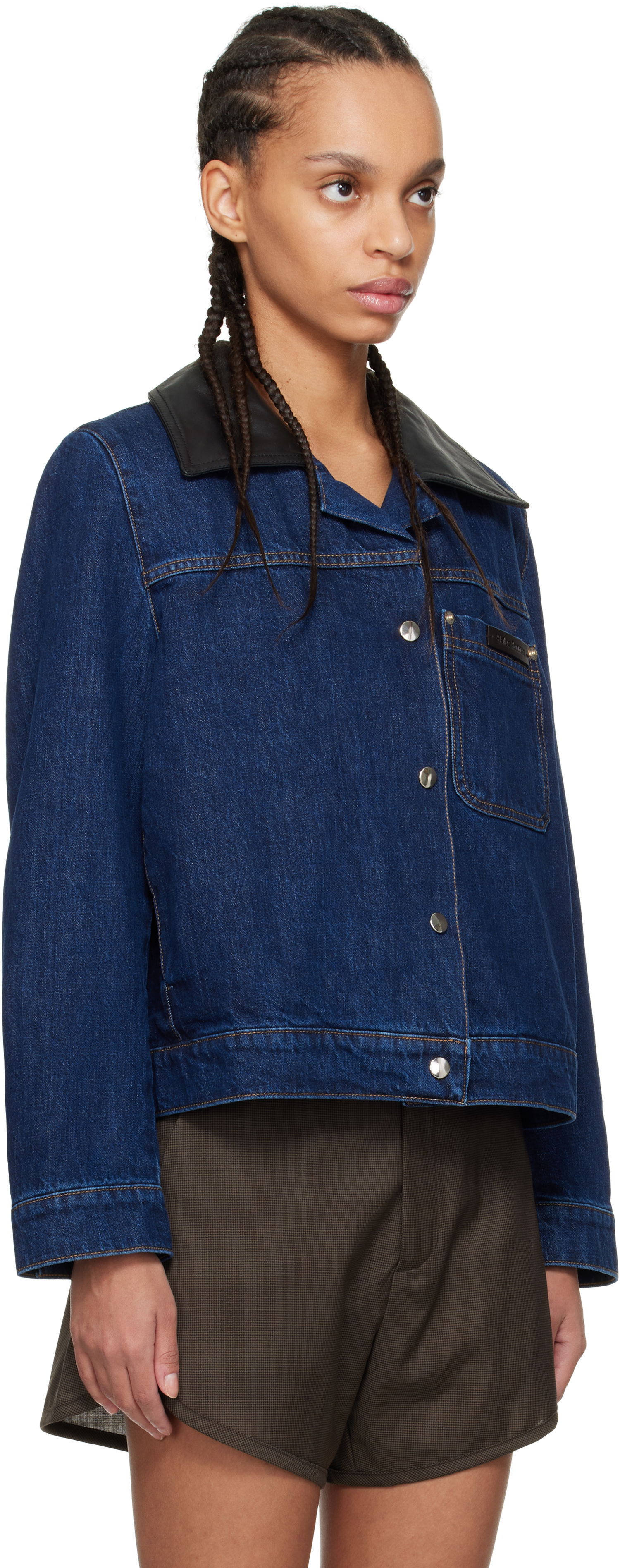 Jakke Wales Bonner Wales Bonner Denim Jacket with Faux Leather Collar Blå | WS25DE14-DE01-599, 1