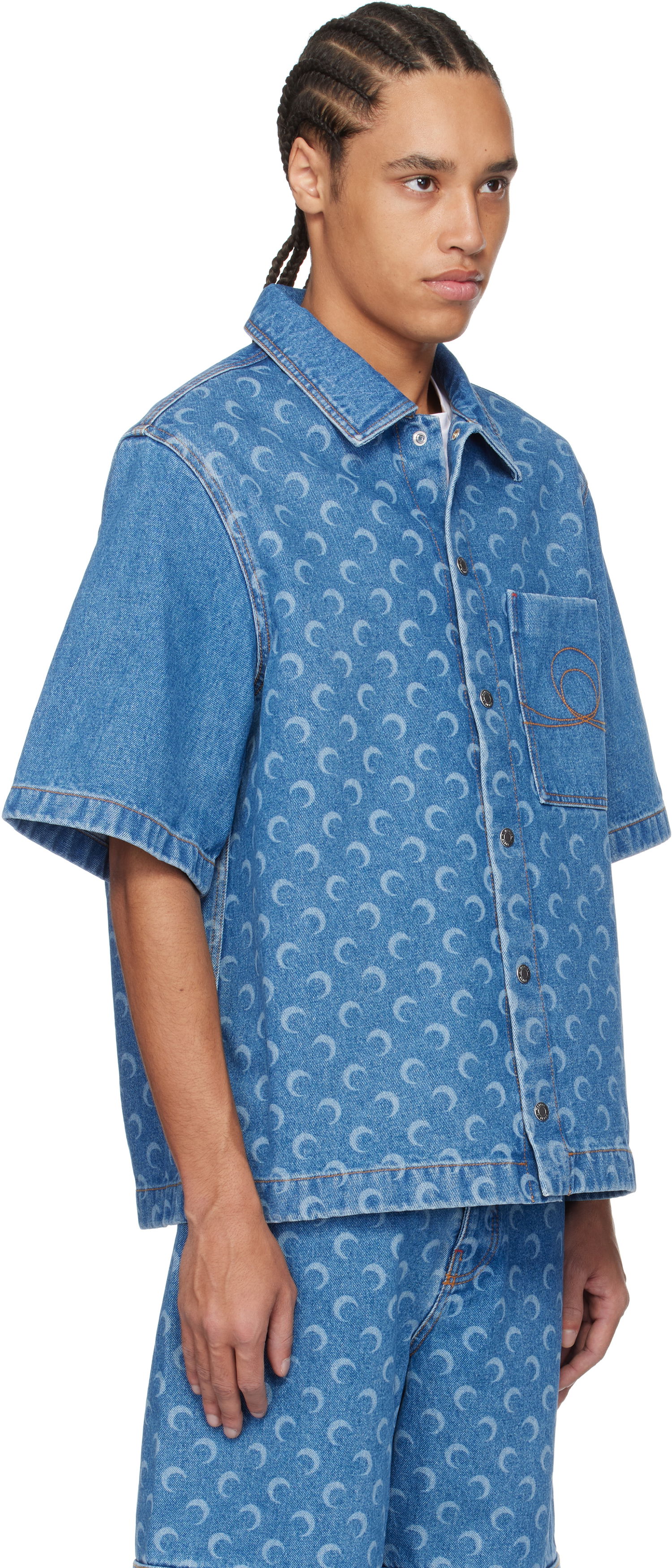 Skjorte Marine Serre Marine Serre Moon Laser Workwear Denim Shirt Blå | MSI017A CDEN0002, 1