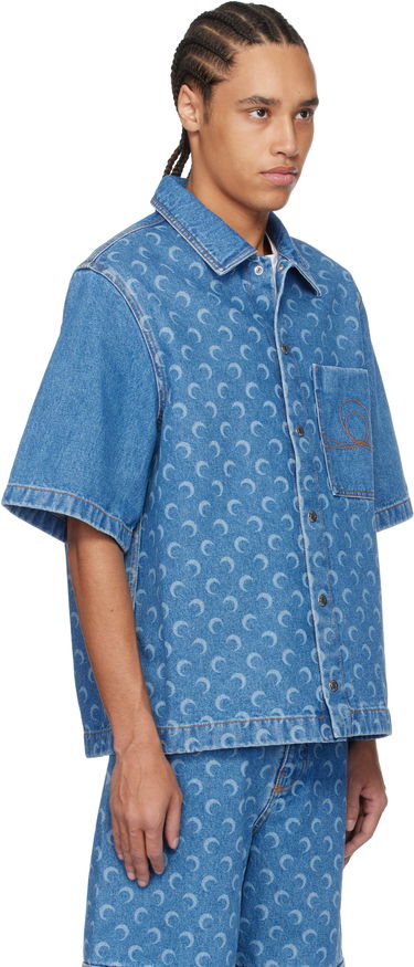 Skjorte Marine Serre Marine Serre Moon Laser Workwear Denim Shirt Blå | MSI017A CDEN0002, 1