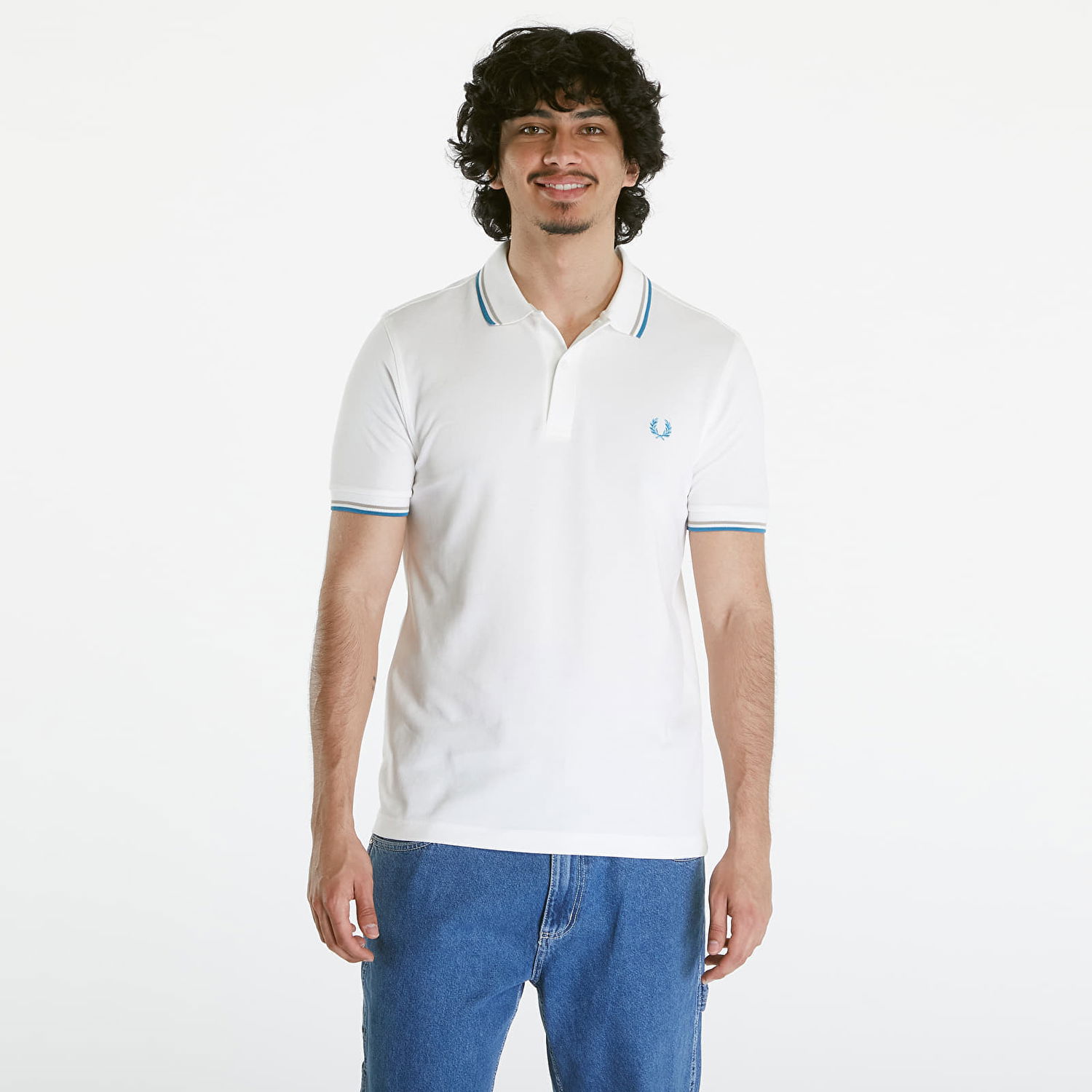 Polo skjorte Fred Perry Twin Tipped Shirt Snow White/ Warm grey/ Ocean Hvid | M3600 V36, 0