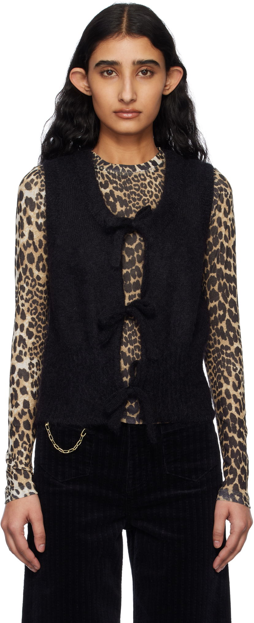Sweater GANNI Ganni Tie-Front Knit Vest Sort | K2514