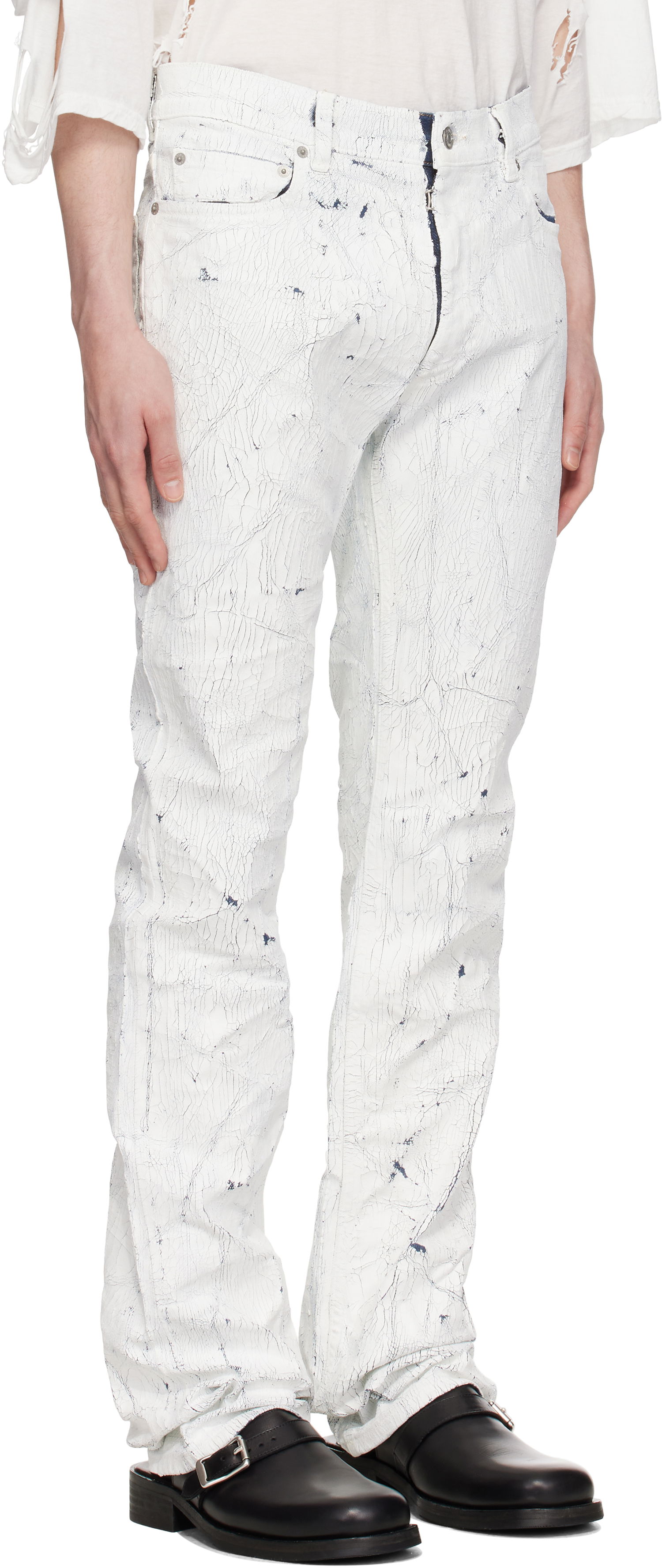 Jeans Maison Margiela MM6 Maison Margiela 5 Pocket Cracked Jeans Hvid | SH2LA0018 M30028, 1