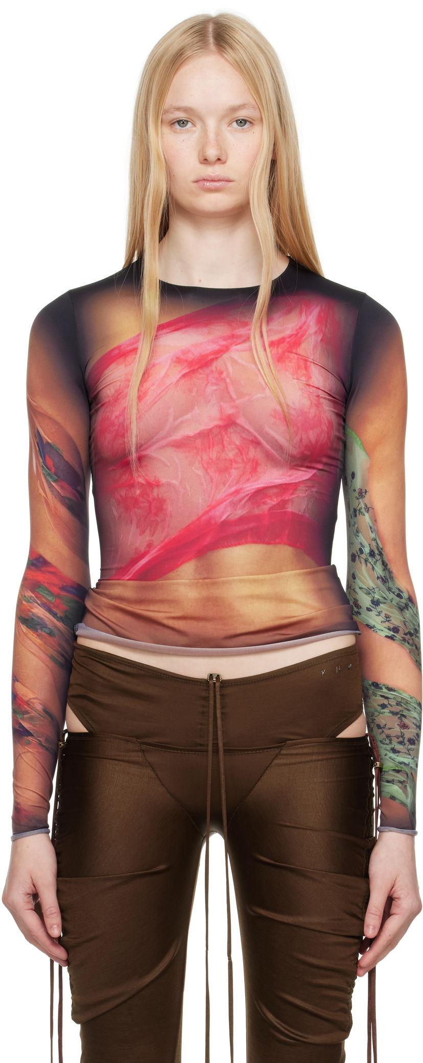T-shirt Marine Serre Marine Serre Recycled Draped Statue Jersey Second Skin T-shirt Flerfarvet | WTS006A CJER0076