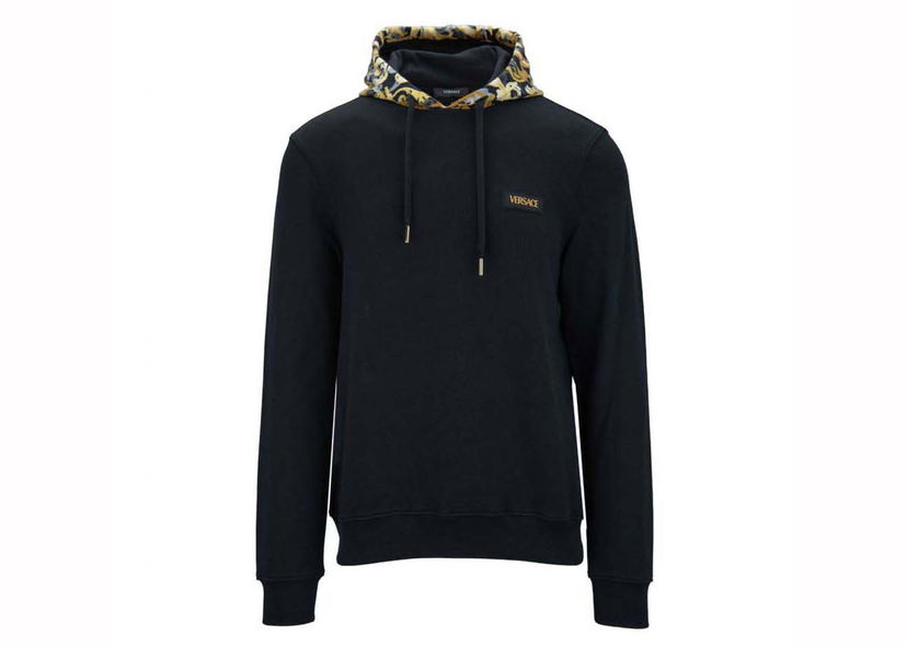 Sweatshirt Versace Printed Hood Sweatshirt Black/Yellow Sort | 1015093 1A10596 5B000