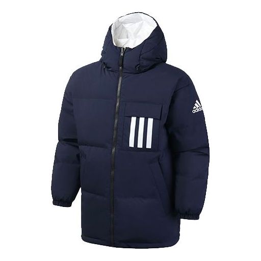 Puffer jakke adidas Originals Reversible Hooded Sports Down Jacket Mørkeblå | EH4010