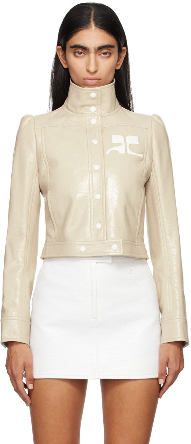 Jakke Courrèges Reedition Cropped Faux Leather Jacket Beige | PERCBL005VY0014