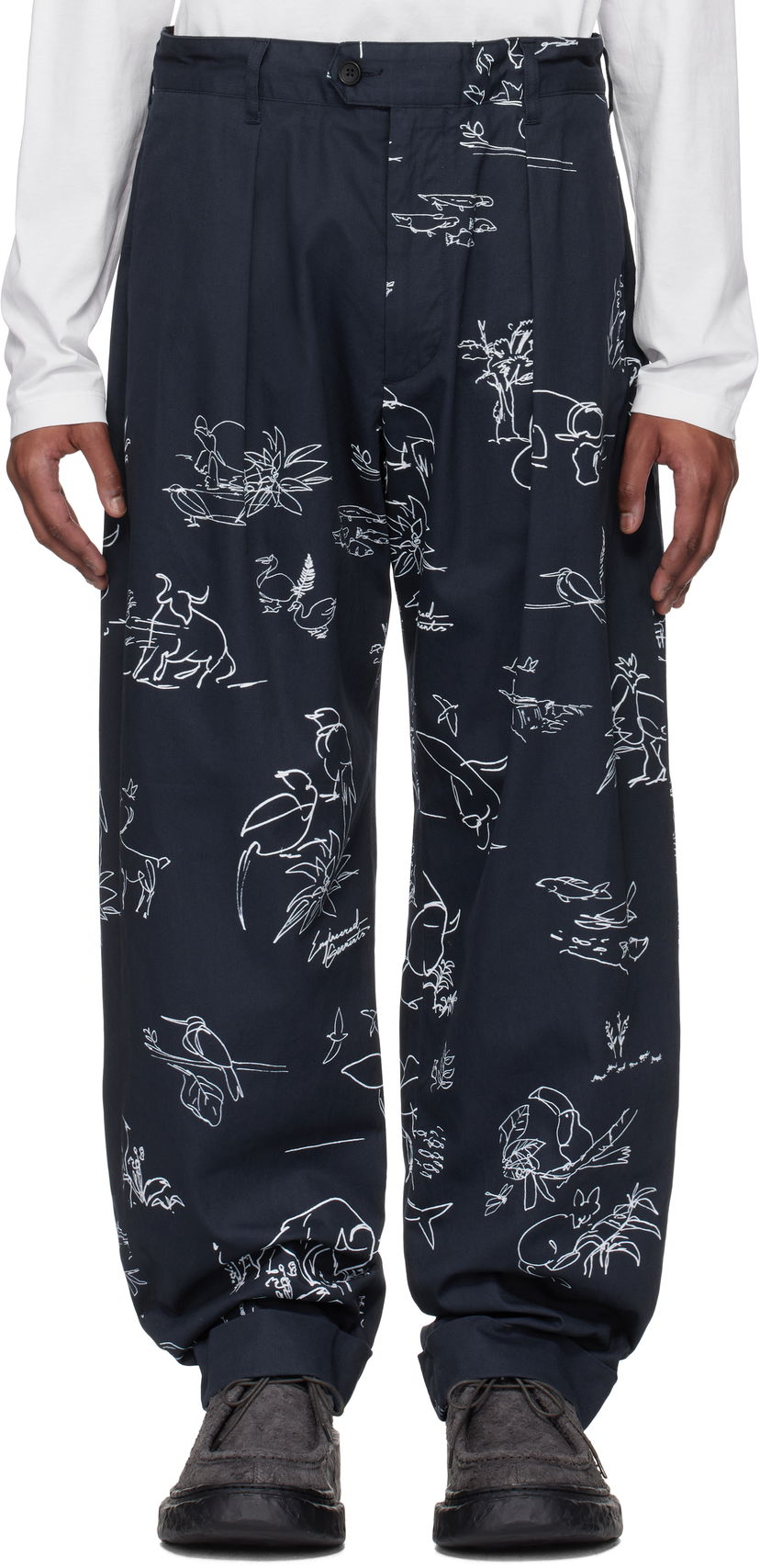 Bukser Engineered Garments Engineered Garments Carlyle Print Trousers Mørkeblå | 25S1F012